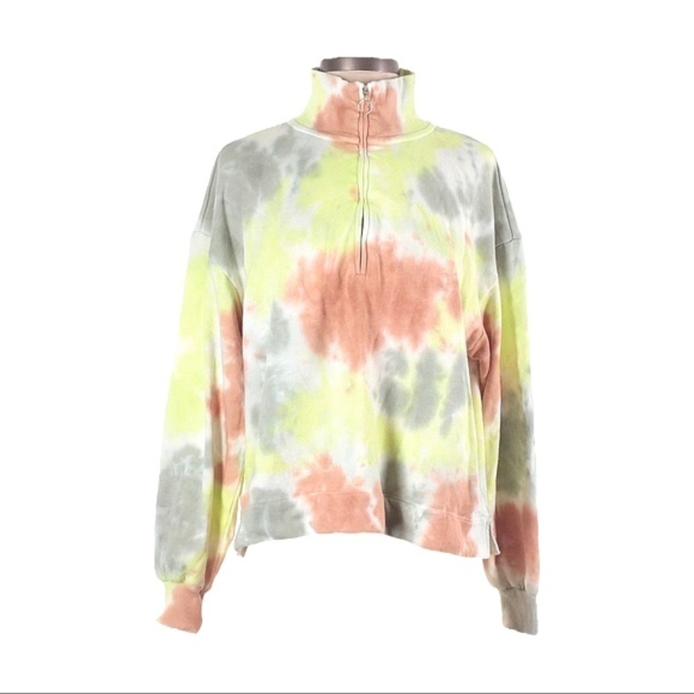 🌺 Lou & Grey Cozy Cotton Terry Neon Tie Dye Zip Sweatshirt Size S